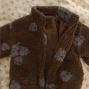 Zara Kids Brown Floral Sherpa Jacket